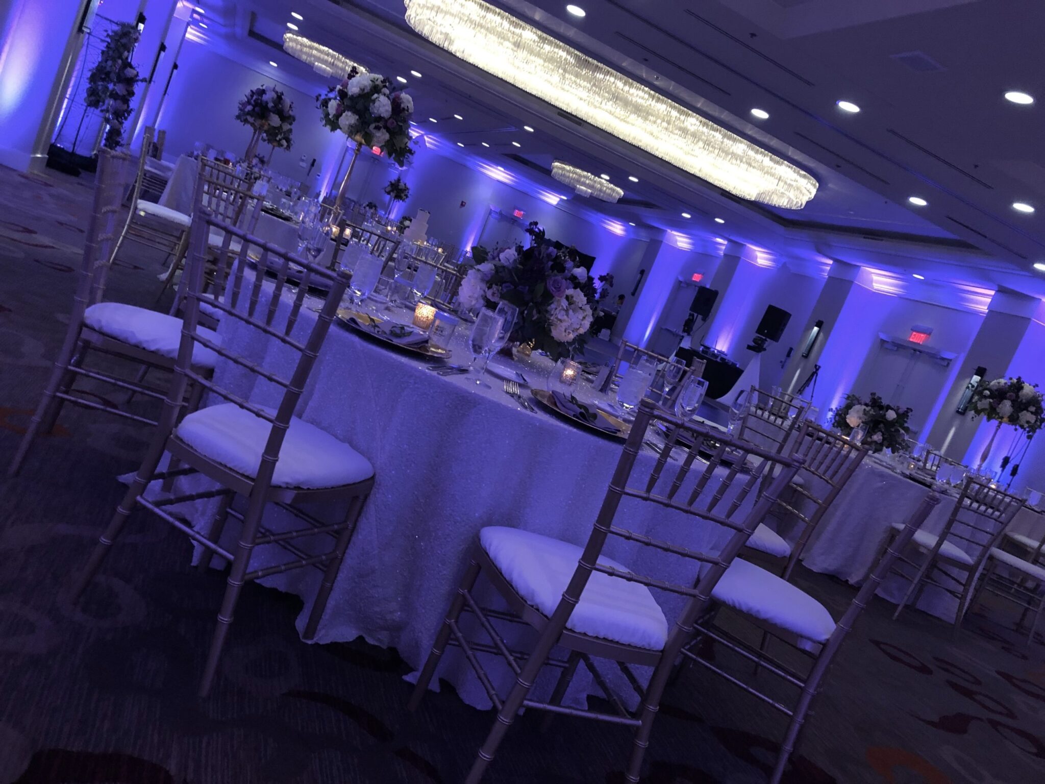purple uplighting for wedding packages
