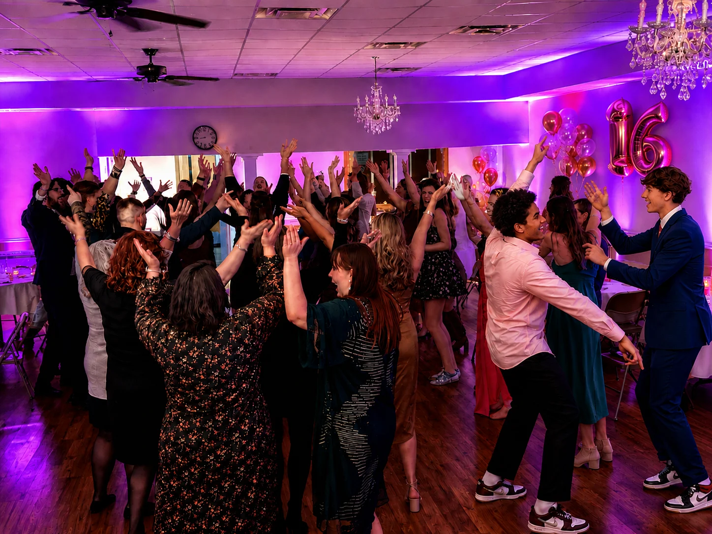 Guests enjoying an interactive dance floor during a Sweet 16 celebration with a Michigan Birthday Party DJ in Metro Detroit.